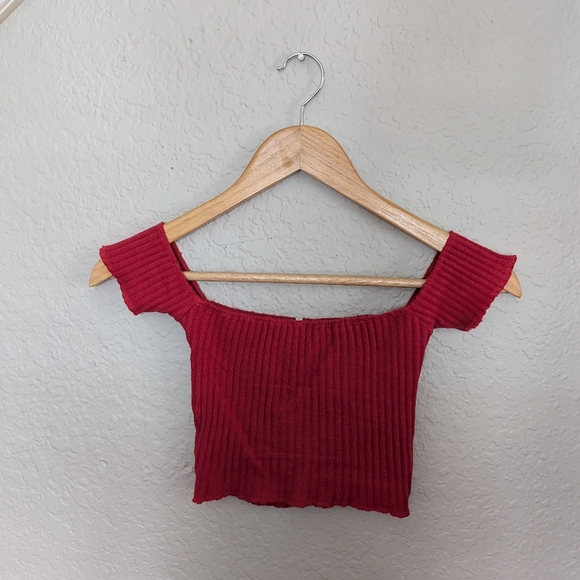 AYAI Red Ribbed Off-Shoulder Top - Picture 4 of 4
